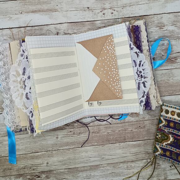 Small Purple & Gold Junk Journal, Handmade Recycled Journal, Chunky Junk Journal - Picture 12 of 16